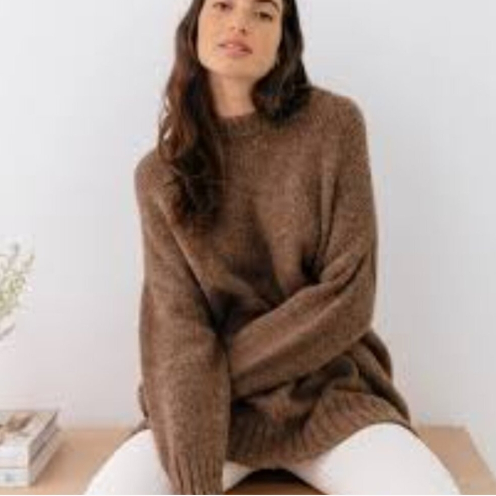JENNI KAYNE Alpaca Cocoon Crewneck in Cocoa - Picture 1 of 8
